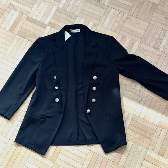 Retrology Open Front Lapel Black Blazer with Silver Buttons- Small - Picture 1 of 3